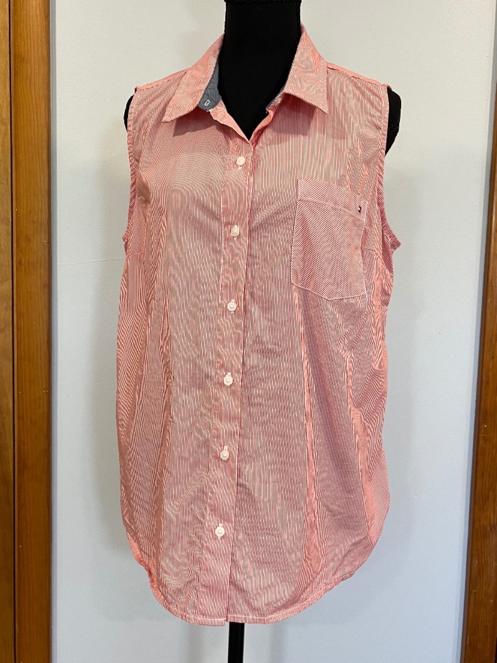 Tommy Hilfiger Women's Sleeveless 100% Cotton Button Down Top Coastal sz L